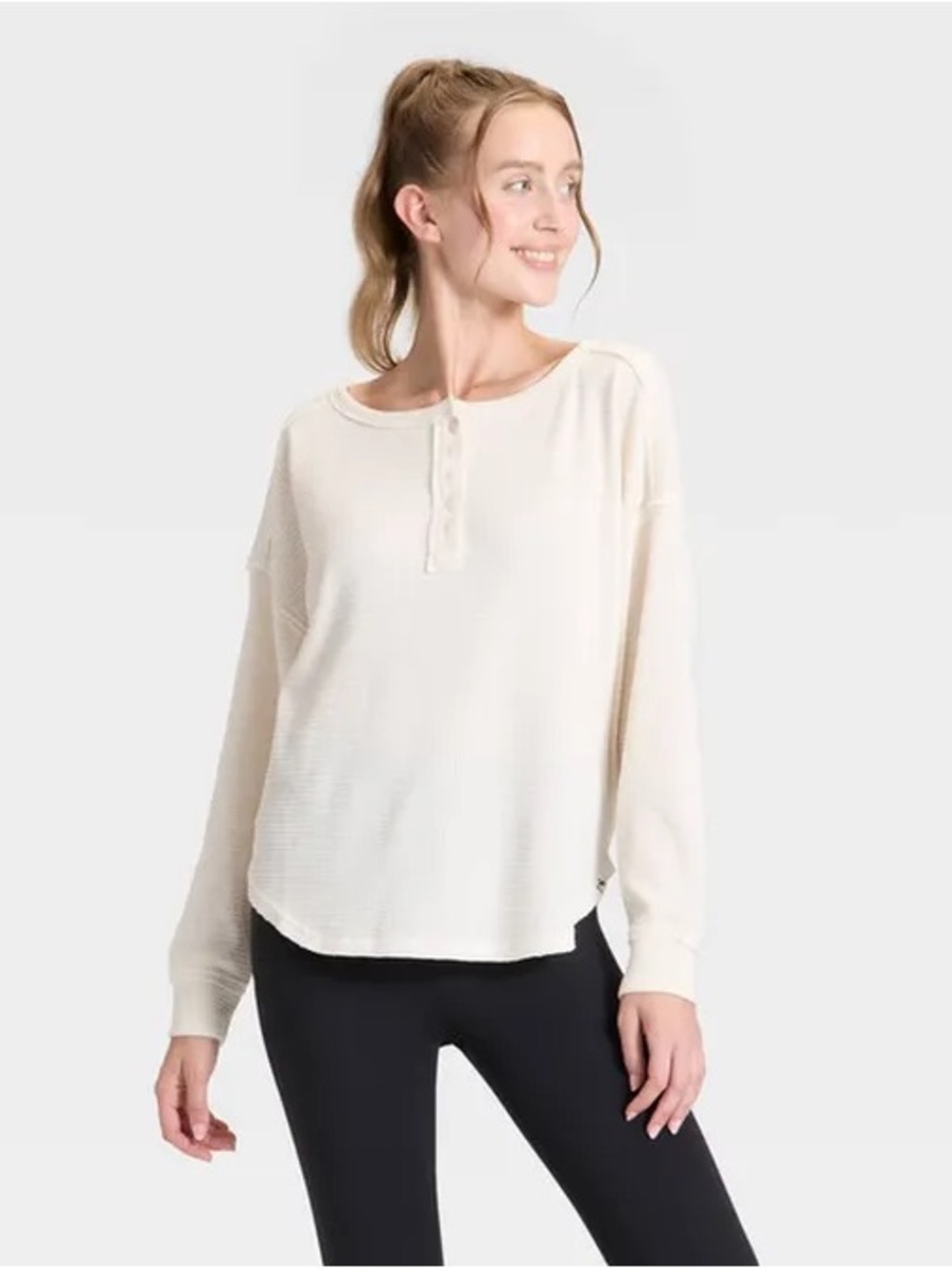 JoyLab Waffle Henley Pullover Cream Women’s XXL Comfy Loungewear Boho